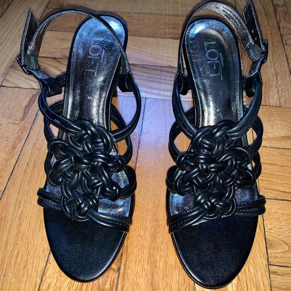 (NEW) Ann Taylor loft black leather knotted strap heels - Size 6.5- 7 - Picture 3 of 10